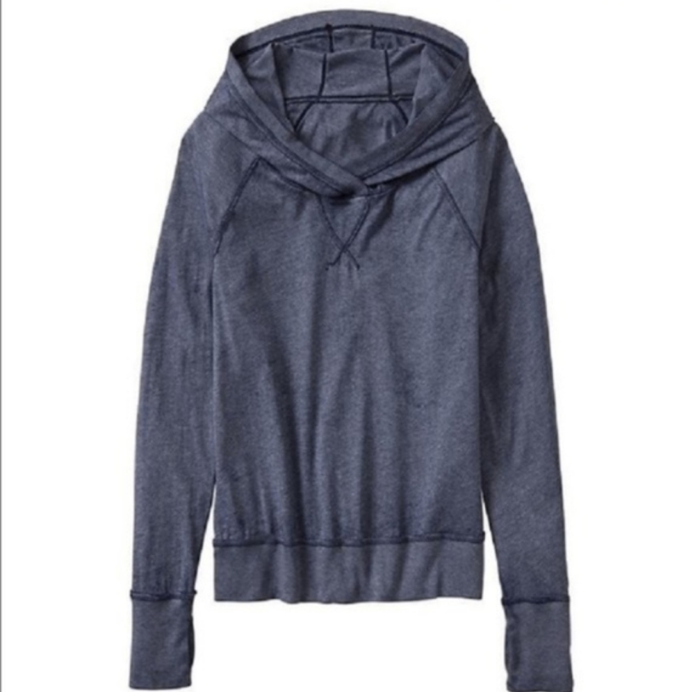 Athleta Sugar Rush Blue Heathered Hoodie Sheer Top Small